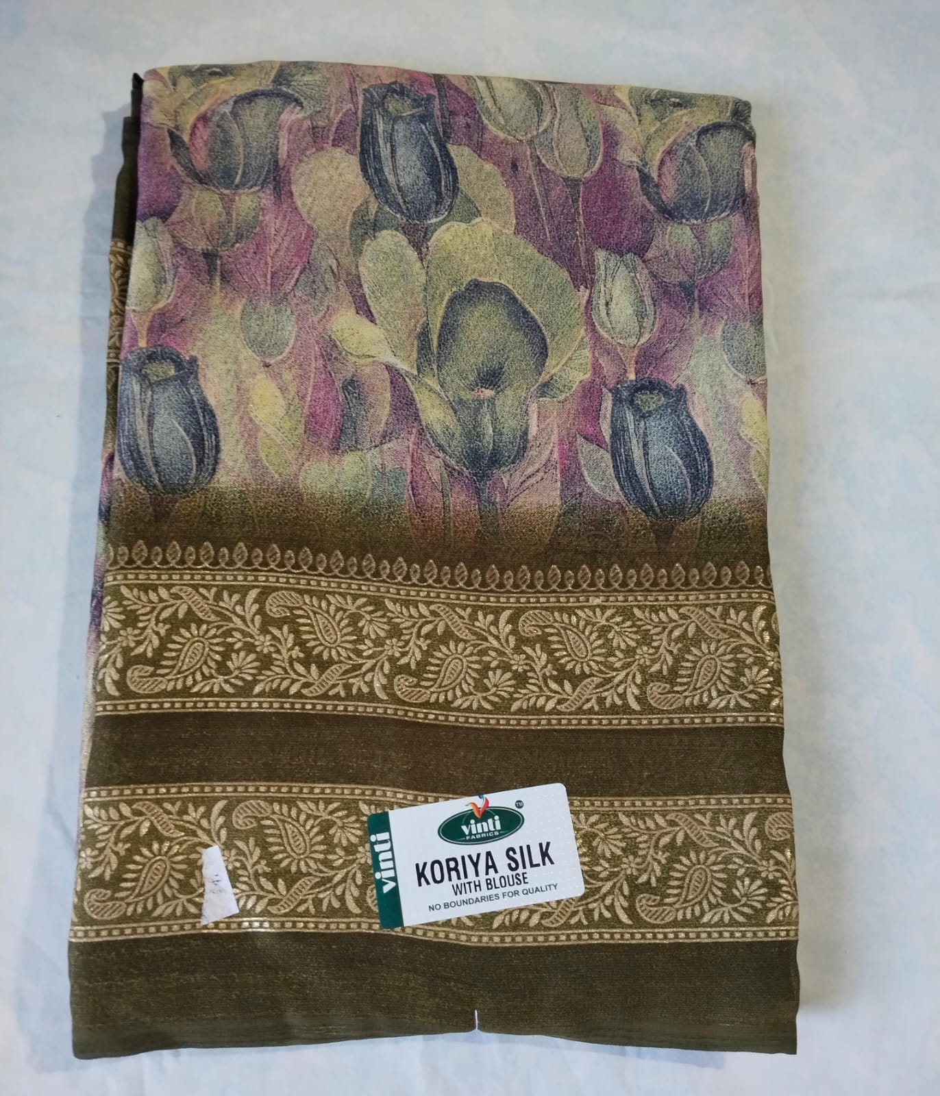 Digital Print Saree with Zari Border brown saree