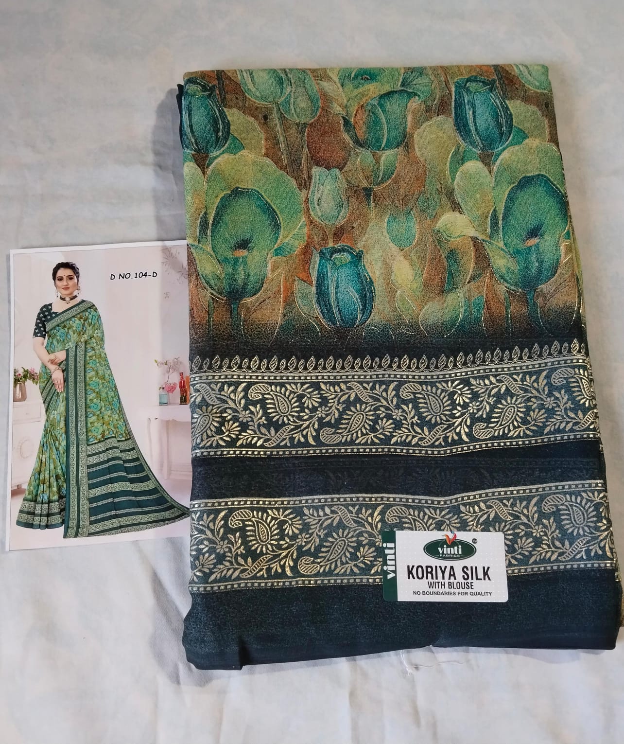 Digital Print Saree with Zari Border green saree