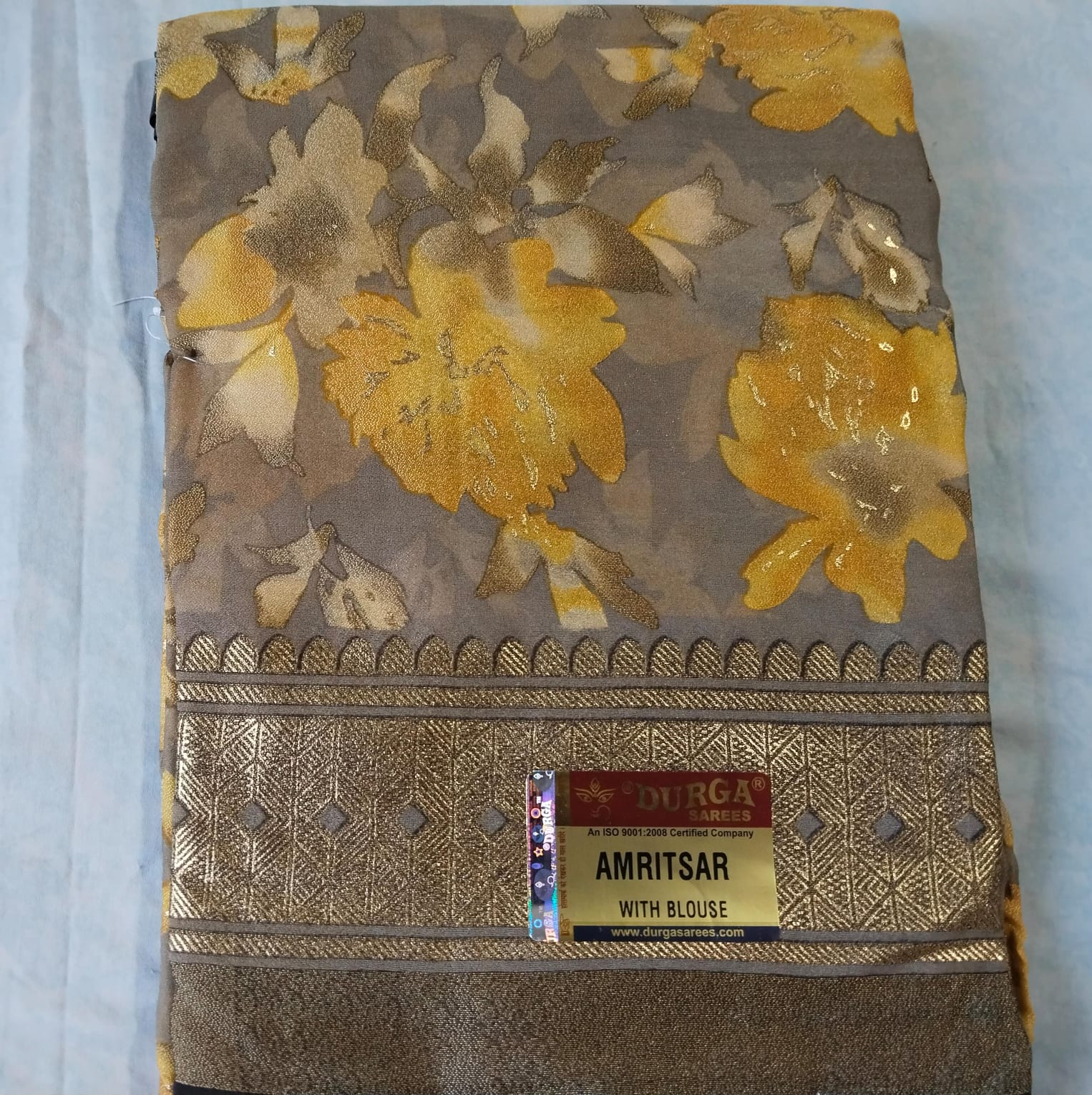 Yellow Purple Floral Print Saree