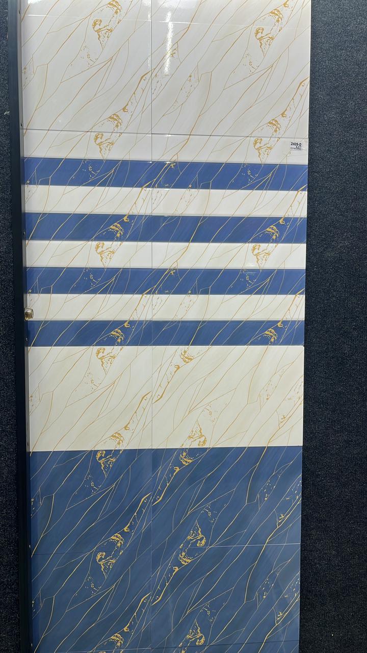 Blue Stripes Gold Pattern Tiles