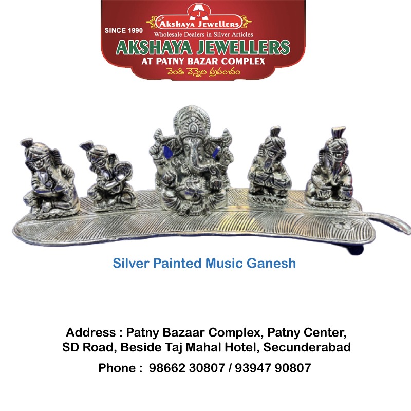 silver painted music ganesh  statues