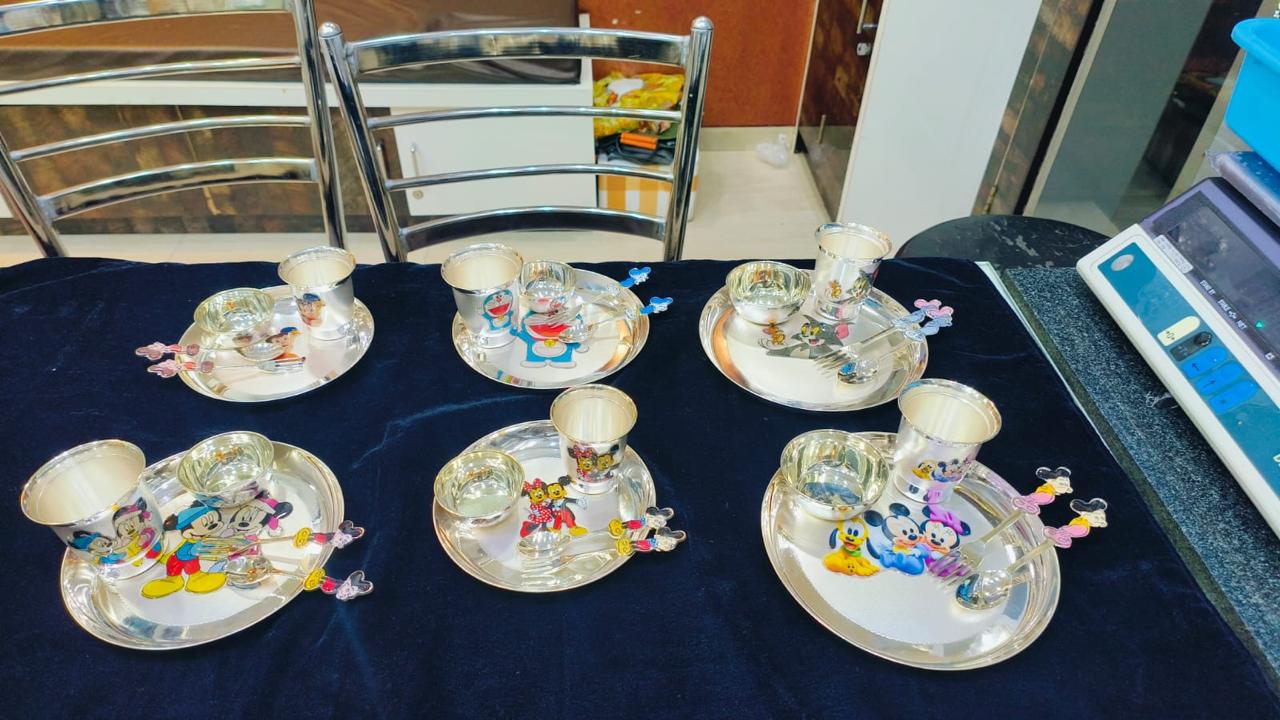 silver glasses and bowl set
