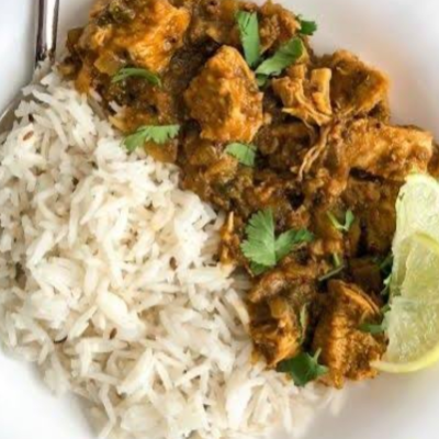 white Rice and natukodi fry