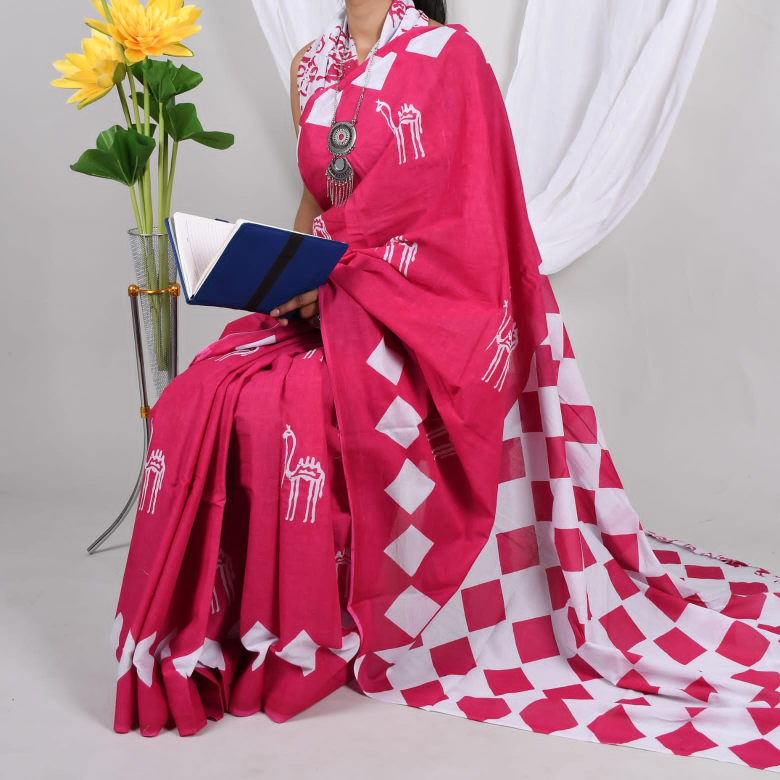 Dabu Print Mulmal Saree