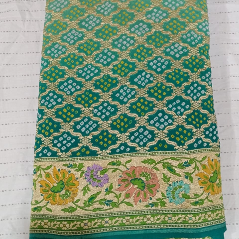 Pure Bandhini Georgette saree Green
