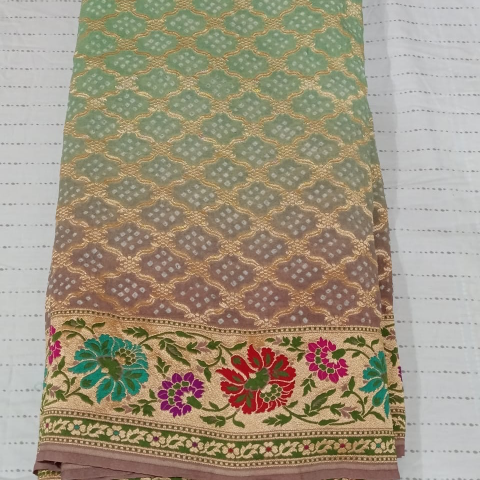 Pure Bandhini Georgette saree Sea Green