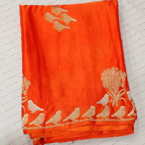 Pure Mashru Silk Saree Orange