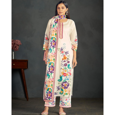 Women floral printed kurta set white