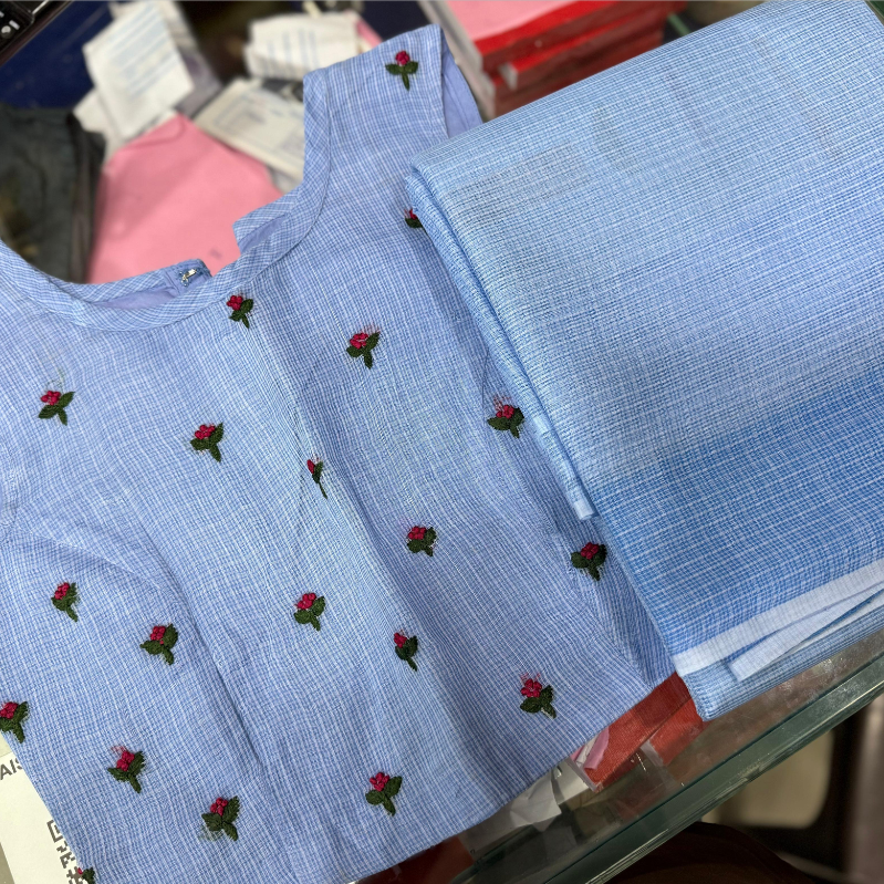 Cotton Saree With Embroidered Blouse