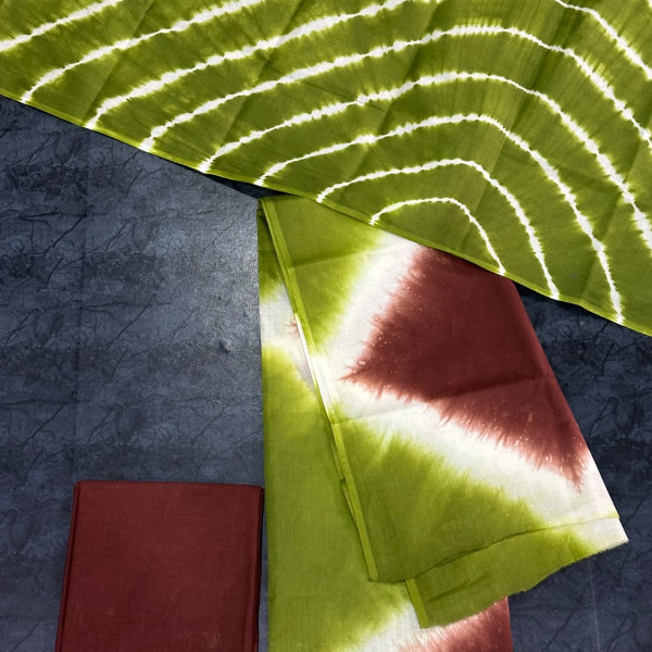 Total Set Pure Cotton Dress Material green and brown