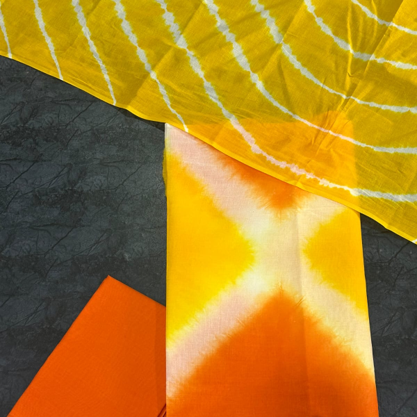 Total Set Pure Cotton Dress Material Yellow and Orange