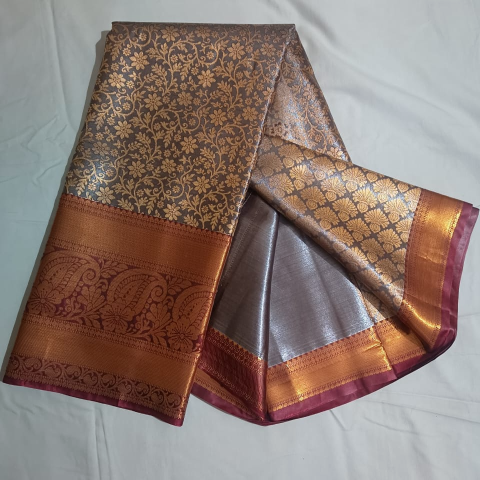 Pattu Handloom Silver colour with gold
