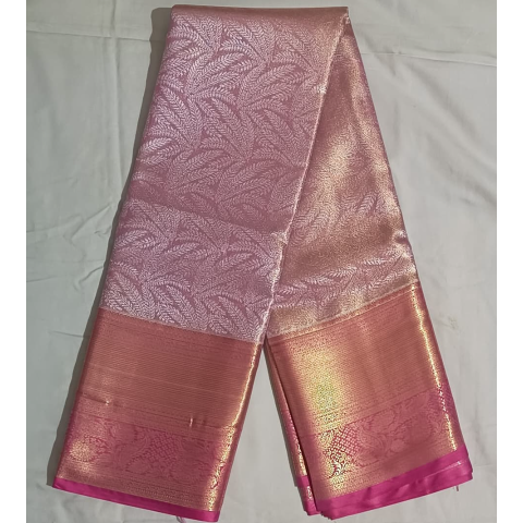 Pattu light pink gold saree