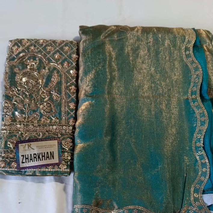 Blue color cut work saree