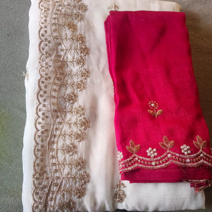 white embroidery saree