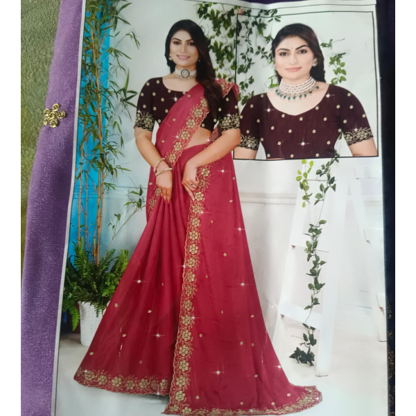 Red embroidery saree