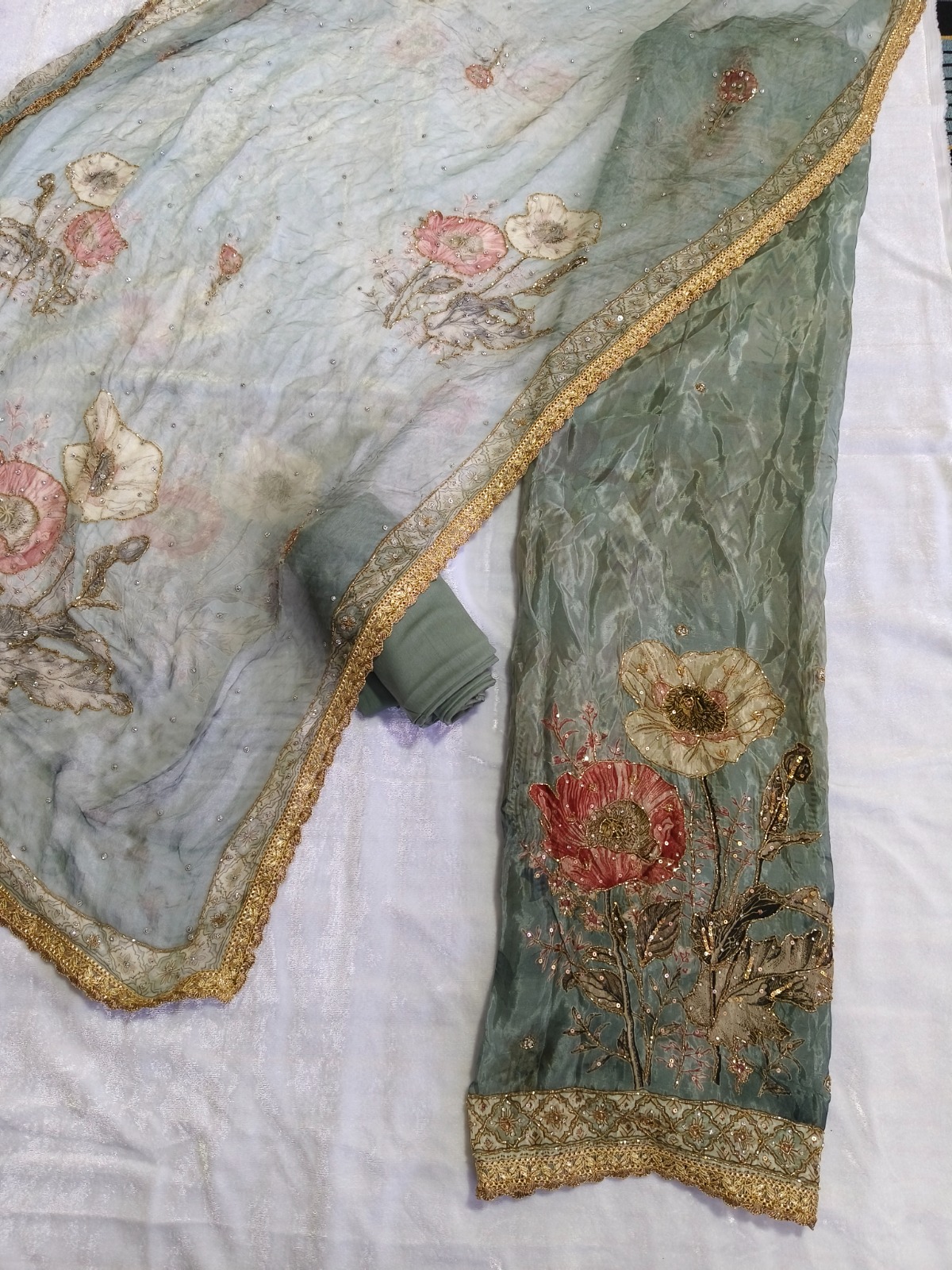 Mint Floral Embroidered Designer dress