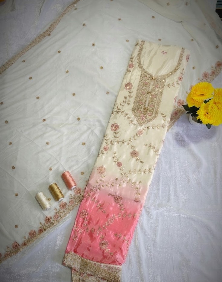 Golden Bloom Ivory Designer Ethnic Dress