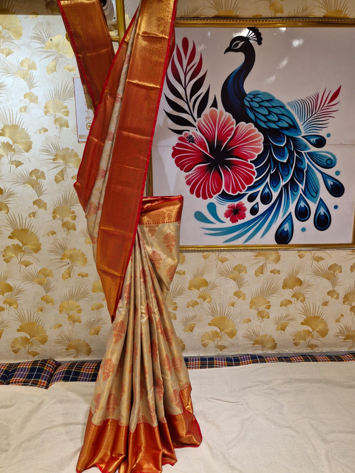 Kanchipuram  semi silk saree orange