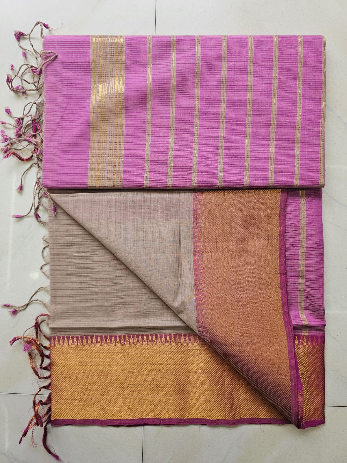 Mangalagiri cotton Pink saree