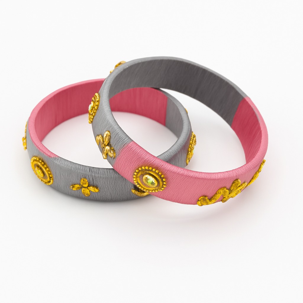 Trending Stone work Thread Bangles pink and Gray color