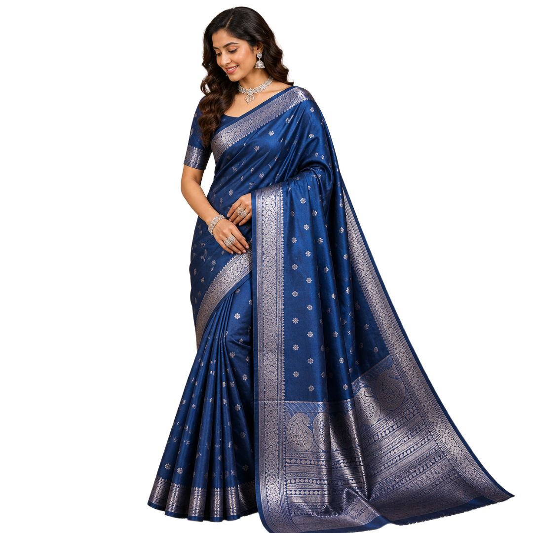 Dark Blue Karizma Fancy Buta Saree with Copper Zari Weaving