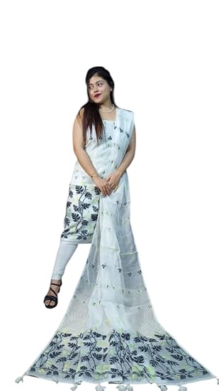White Resham Silk Dress Material with Designer Dupatta | Elegant Ethnic Top & Dupatta Set for Women