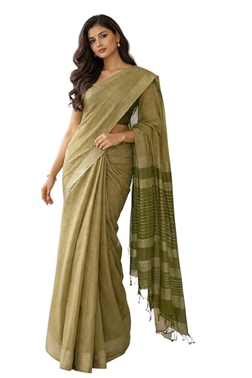 Pure Handloom Mangalagiri Cotton Saree for Women, Traditional South Indian Soft Cotton with Zari Border, Lightweight Daily and Office Wear, Green