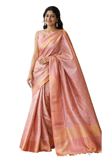 Semi Kanchivaram Silk Saree, Pink with Silver, Water Zari Weaving
