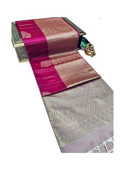 Pure handloom Kanchipuram Soft Silk Saree with Rich Pallu and Blouse, Pink with Gold Border