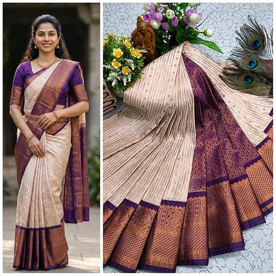 Kanchipuram Soft Silk Saree, Yellow with Green Border, Contrast Blouse, Rich Pallu