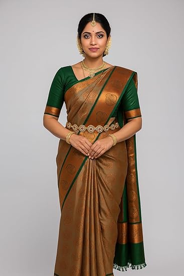 Samuthrika & Vasthrakala Wedding Saree for Women | Rich Zari Weaving | Grand Body Design | Contrast Pallu & Blouse | Traditional Fancy Bridal Silk Saree for Wedding & Festive