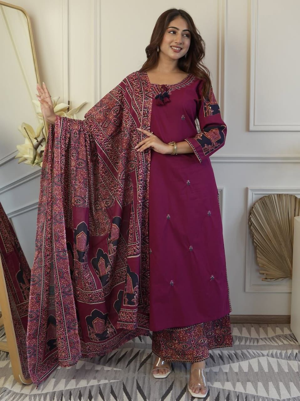 🌹🌹Pure fine Cotton fabric  Kurti with Pant with cotton 100-100 Dupatta🌹🌹