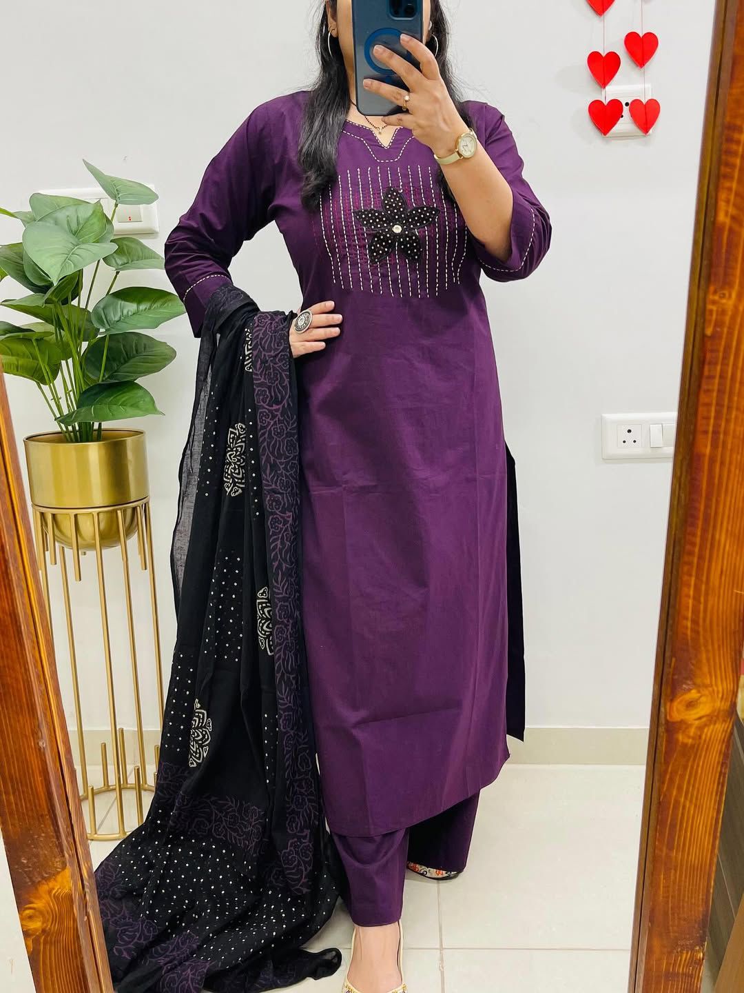 🌹🌹Pure fine Cotton fabric   Kurti with Pant with cotton 100-100 Dupatta🌹🌹Neck Hand work