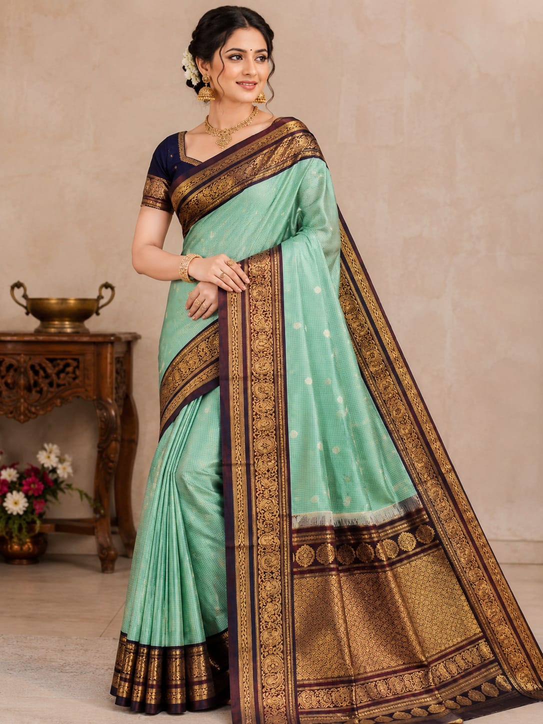 Semi Gadwal saree (Gap border)