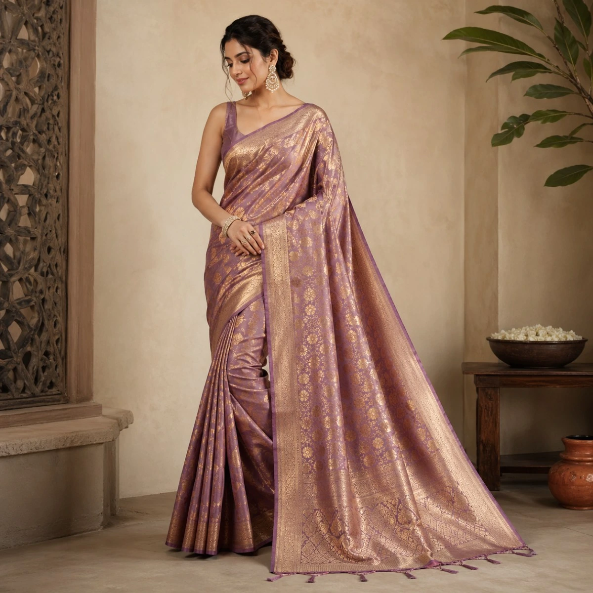 Royal Lavender Zari Elegance Saree