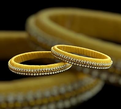 CUSTOM HANDMADE SILK THREAD BANGLES PAIR IN GOLD COLOR (2-10 SIZE)