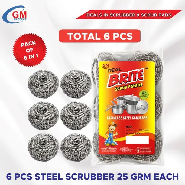 Stainless Steel Scrubber 25gm Each | Pack of 6 |Bartan Juna Stainless Steel Scrub (Regular, Pack of 6)