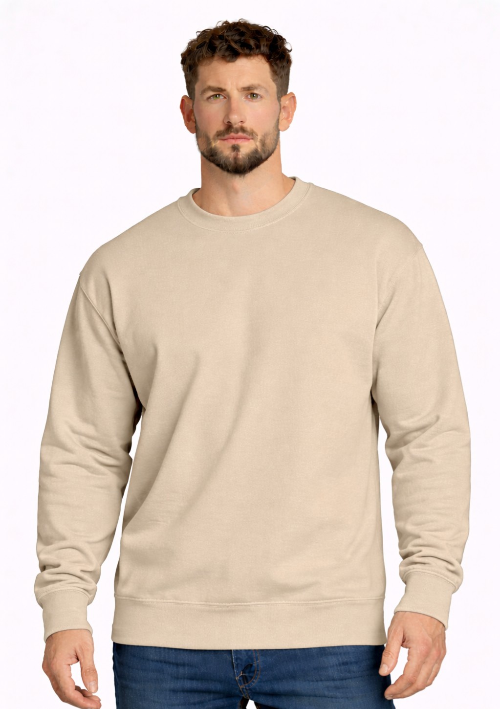 Hoodie Bank Premium Plain Beige Sweatshirt – Classic Round Neck Fleece for Men & Women
