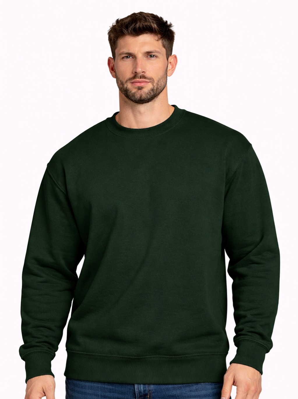 Hoodie Bank Premium Forest Green Unisex Sweatshirt – Classic Plain Crew Neck Sweatshirt
