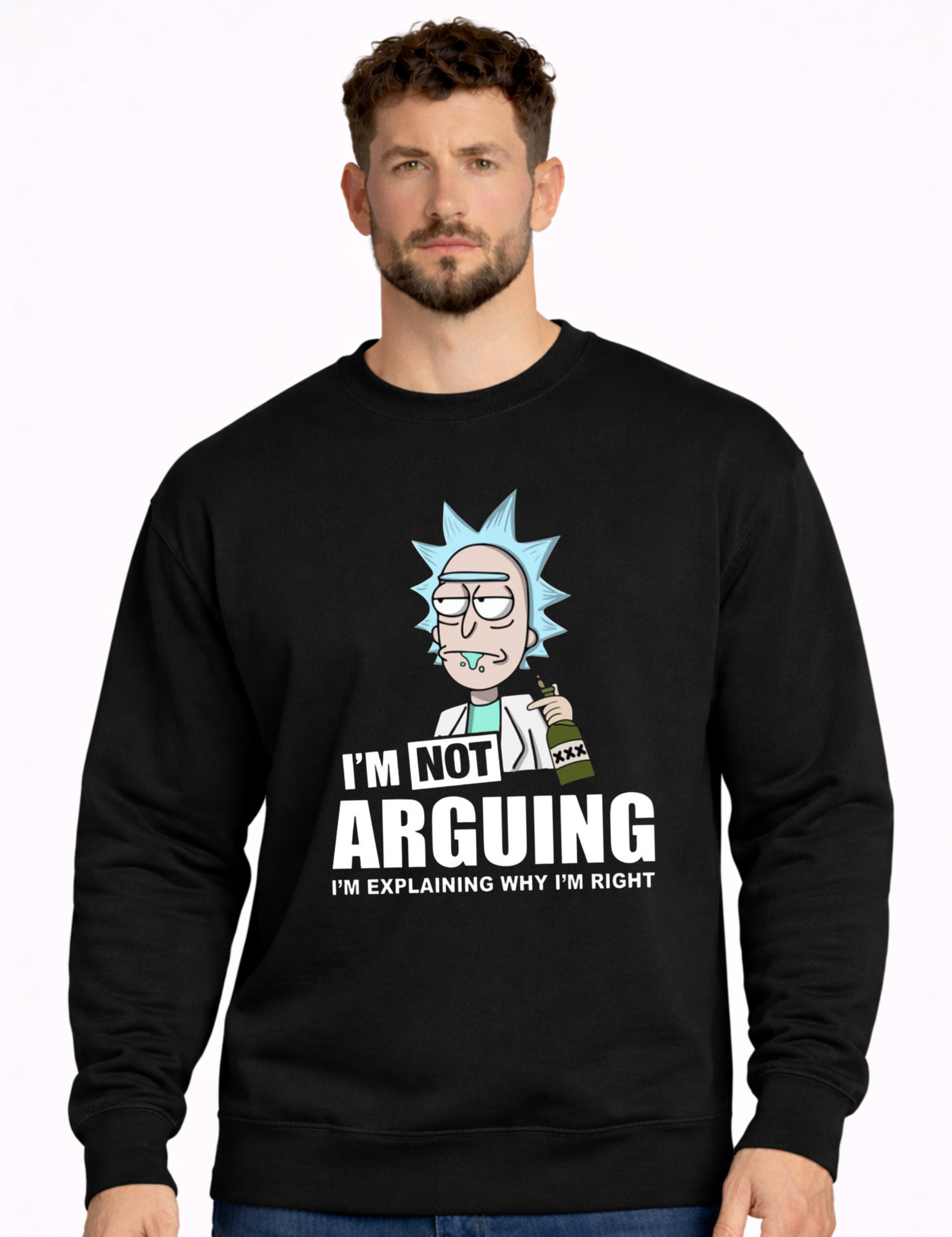 Rick-Inspired "I'm Not Arguing, I'm Explaining Why I'm Right" Graphic Printed Black Sweatshirt for Men