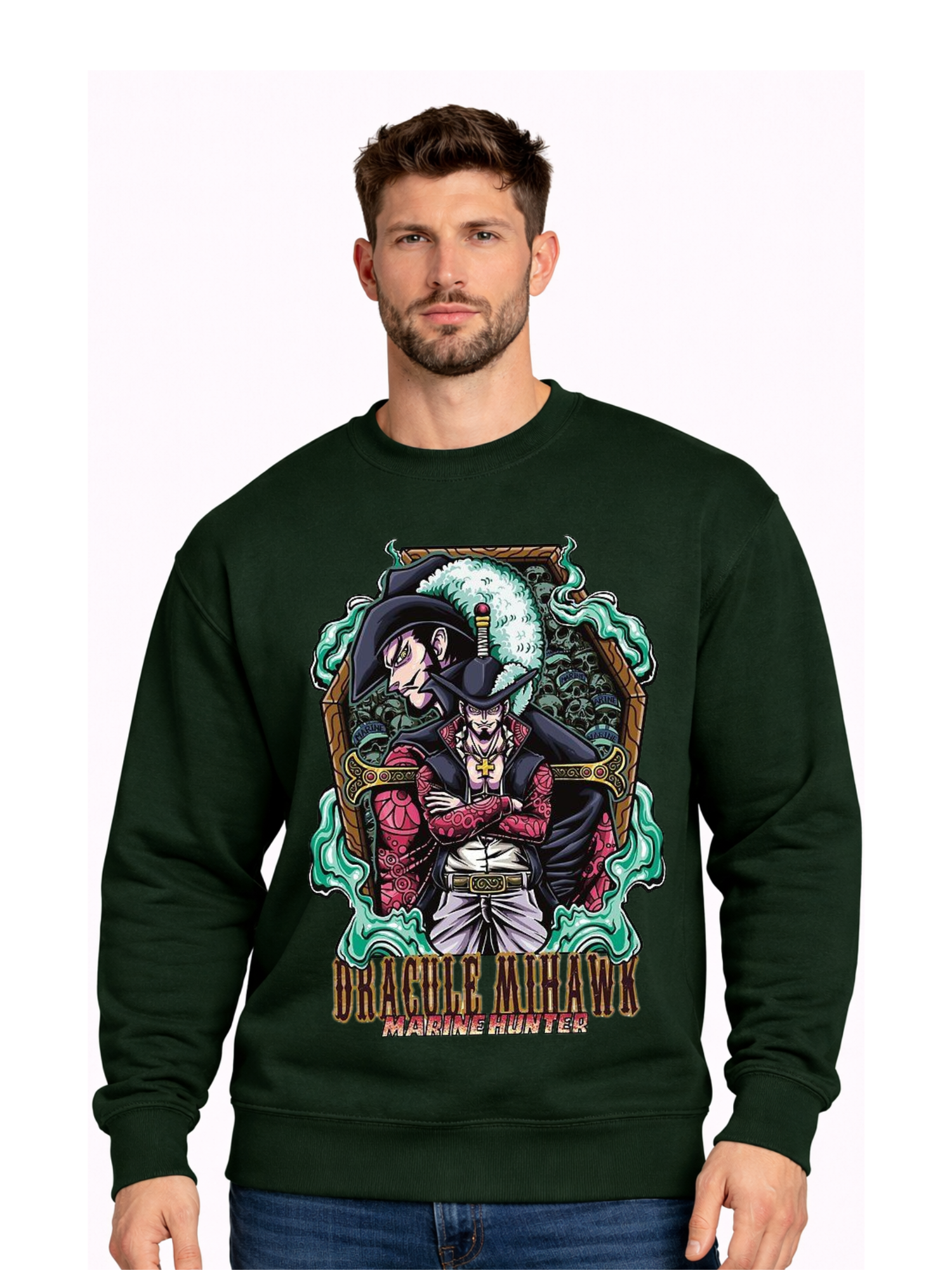 Hoodie Bank | Dracule Mihawk Anime Graphic Sweatshirt – Premium Unisex One Piece Crewneck