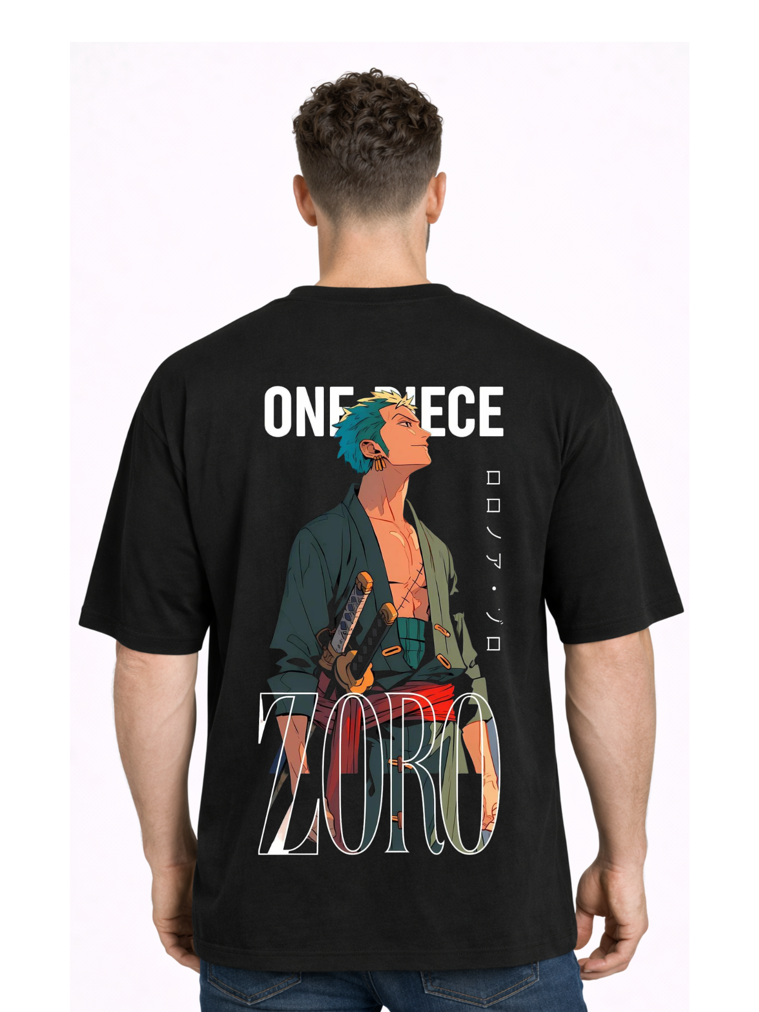 Hoodie Bank | One Piece Zoro Anime Oversized T-Shirt – Premium Cotton Graphic Back Print Tee for Men & Women