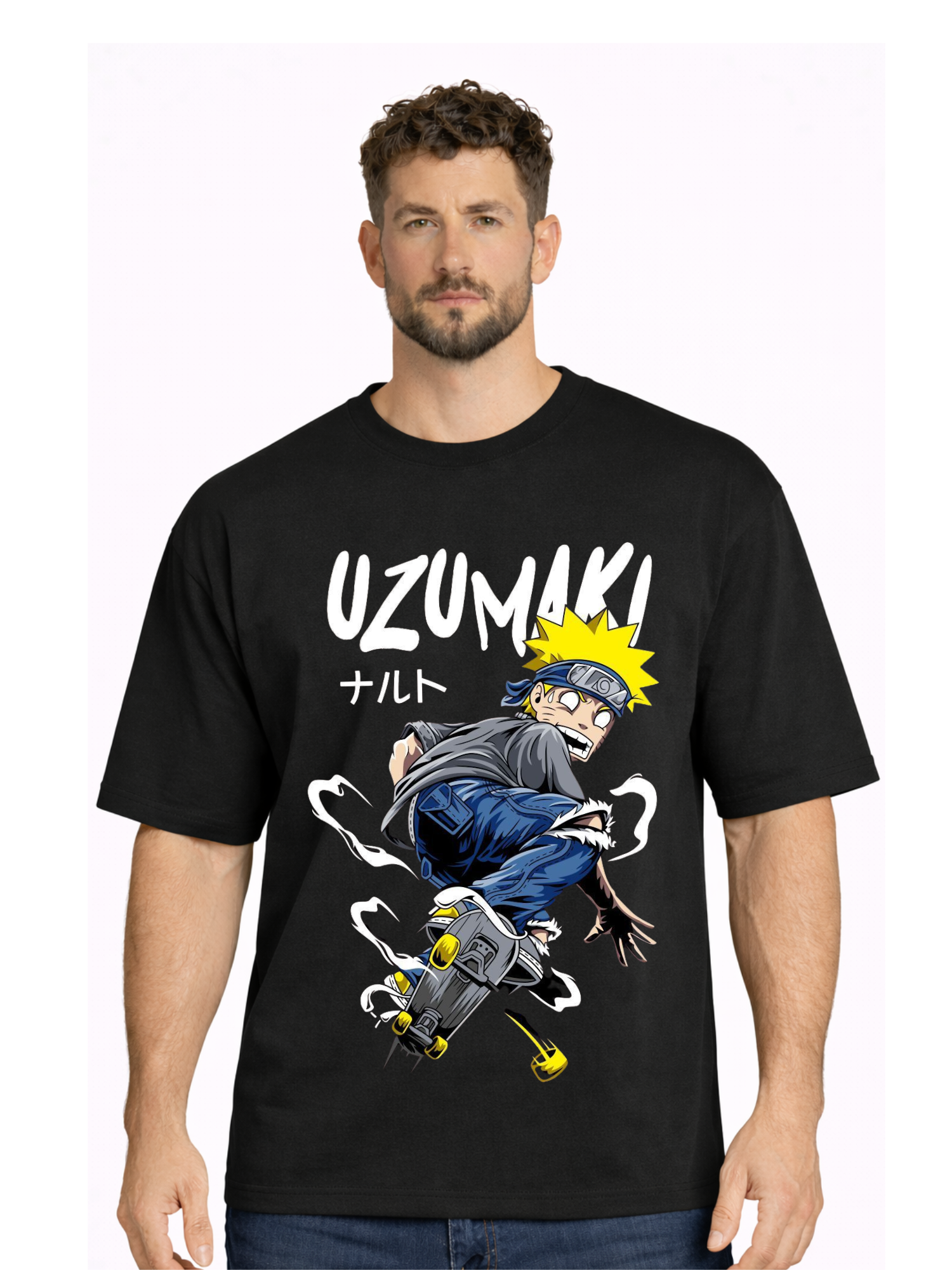 Hoodie Bank | Uzumaki Naruto Skateboard Anime Oversized T-Shirt – Premium Black Graphic Tee for Men & Women