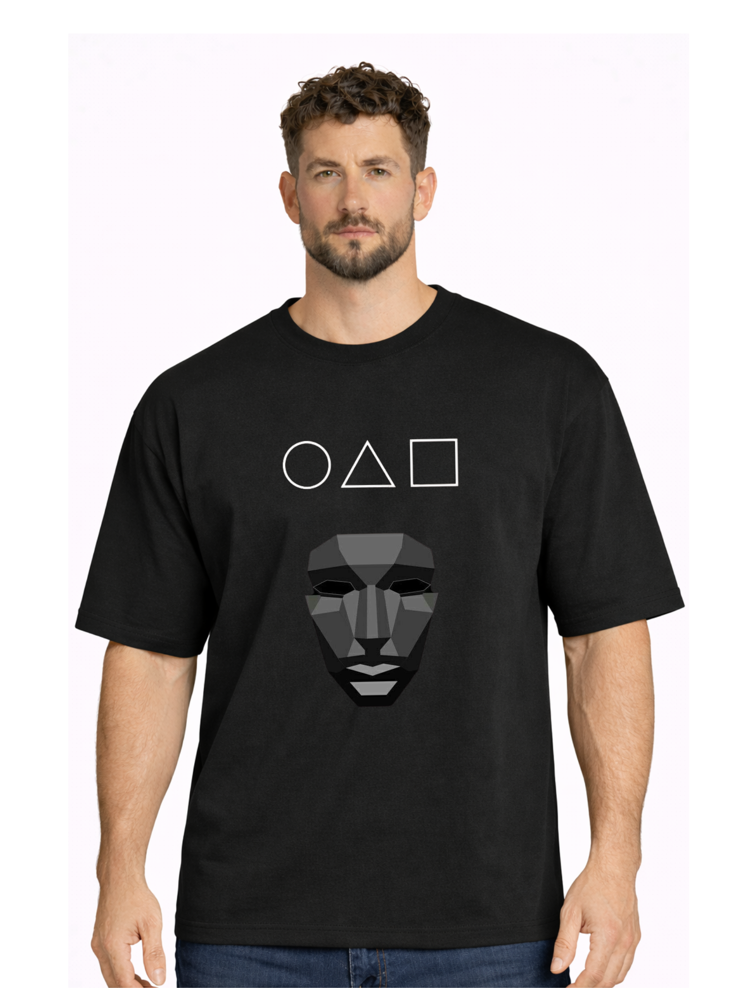 Hoodie Bank | Squid Game Mask Oversized T-Shirt – Premium Black Graphic Cotton Tee for Men & Women