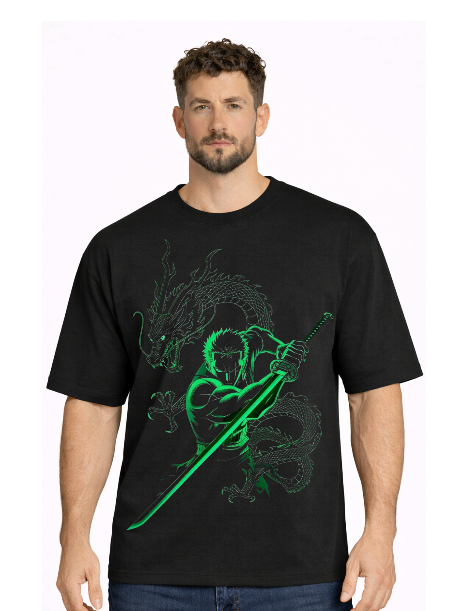 Hoodie Bank Zoro Dragon Warrior Anime Oversized Black T-Shirt | Premium One Piece Inspired Graphic Tee