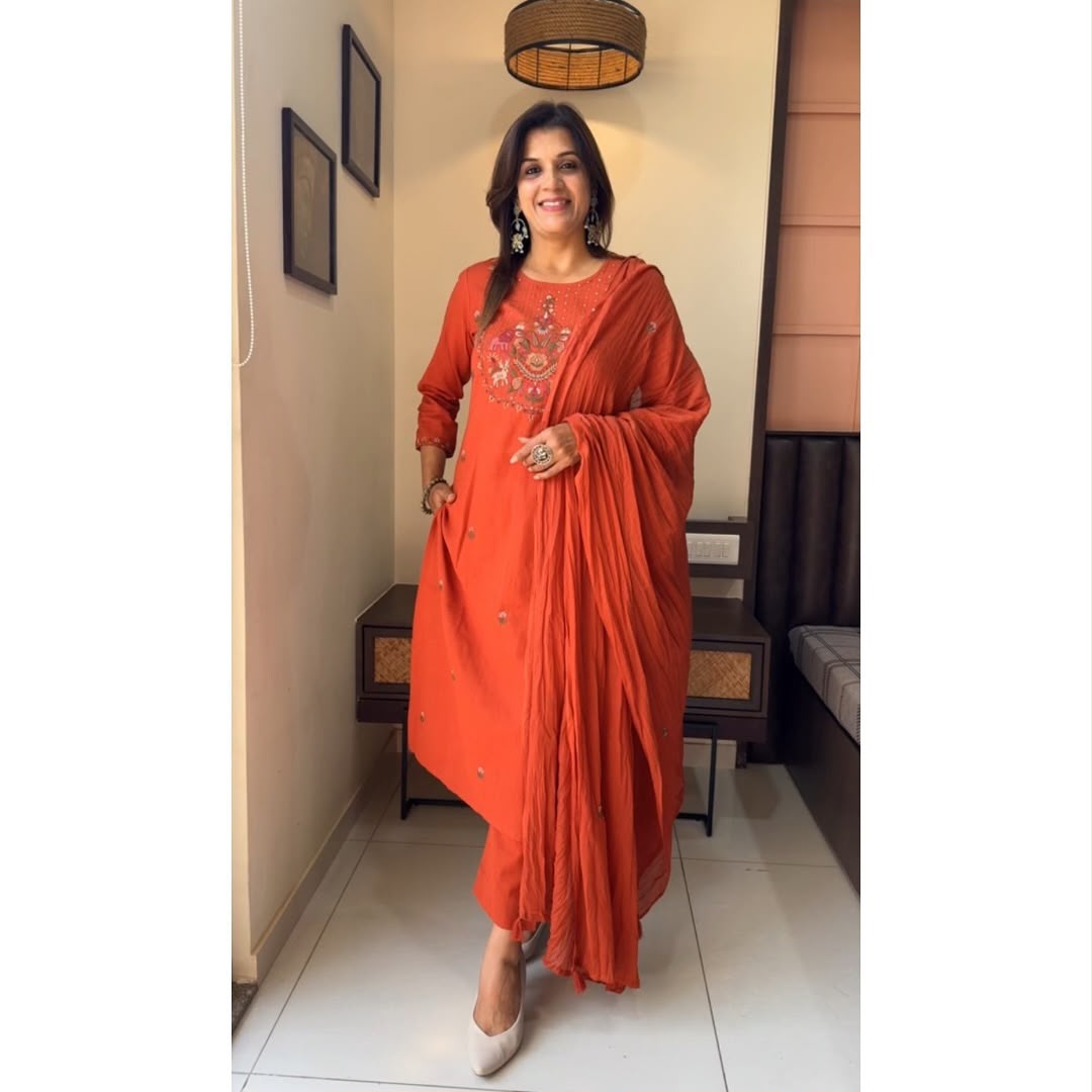 Summer cotton chikenkari embridery work with dupatta