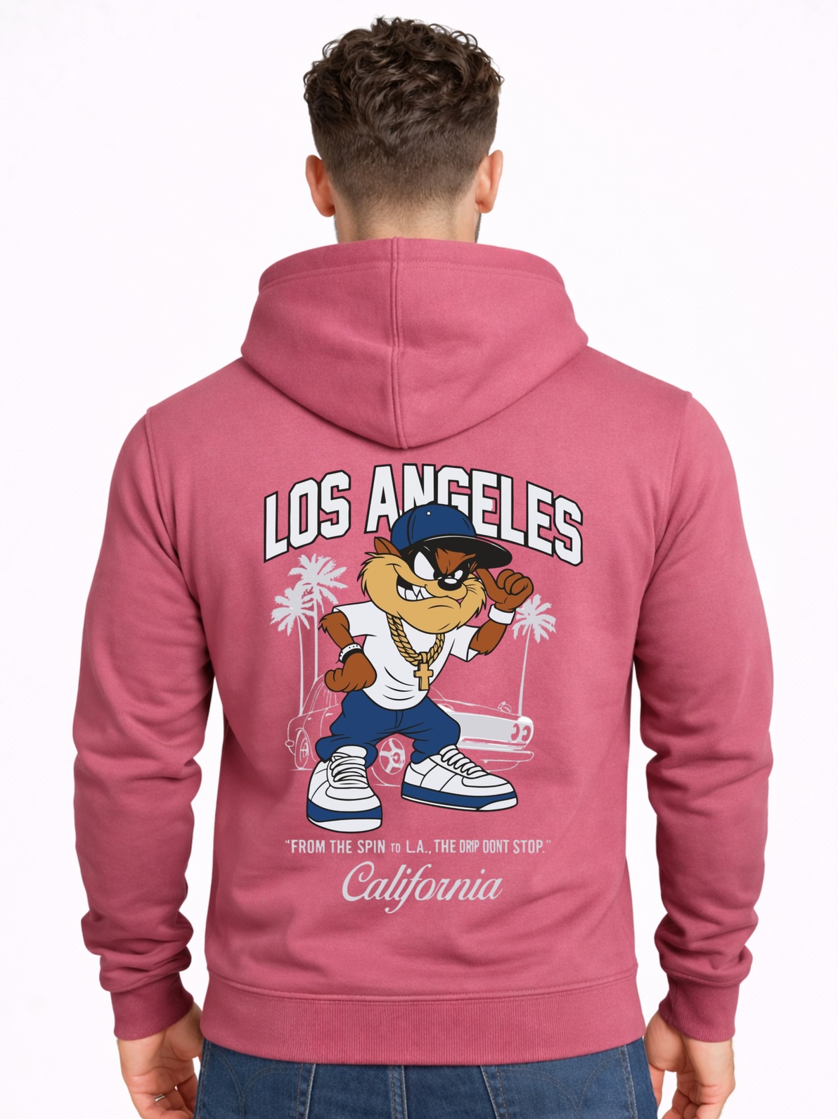 Hoodie Bank Los Angeles Cartoon Graphic Hoodie – Premium Peach Pink Streetwear Hoodie
