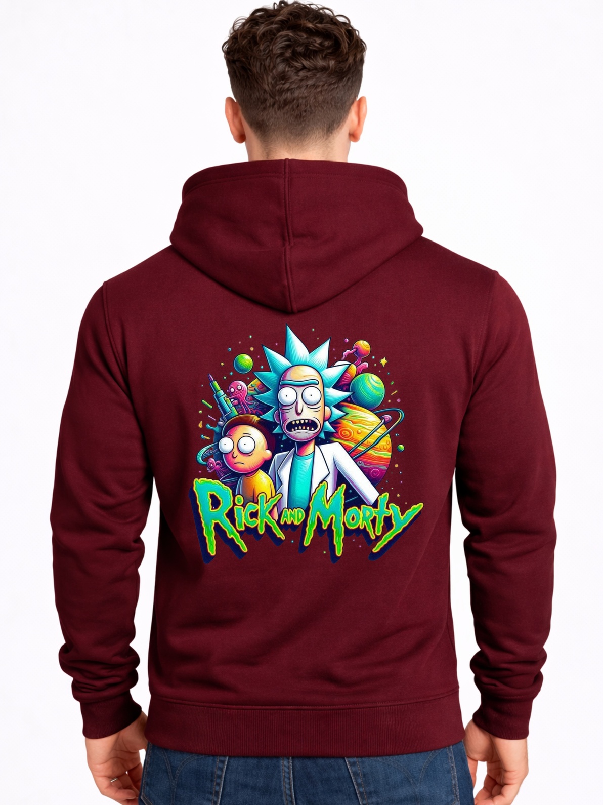 Hoodie Bank Rick and Morty Graphic Hoodie – Premium Maroon Sci-Fi Streetwear Hoodie