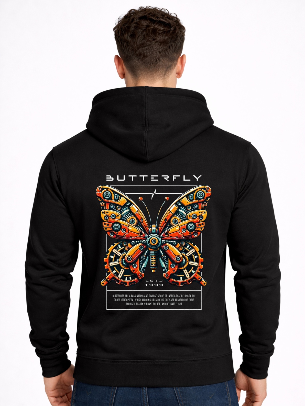Hoodie Bank Mechanical Butterfly Graphic Hoodie – Premium Black Cyberpunk Streetwear Hoodie